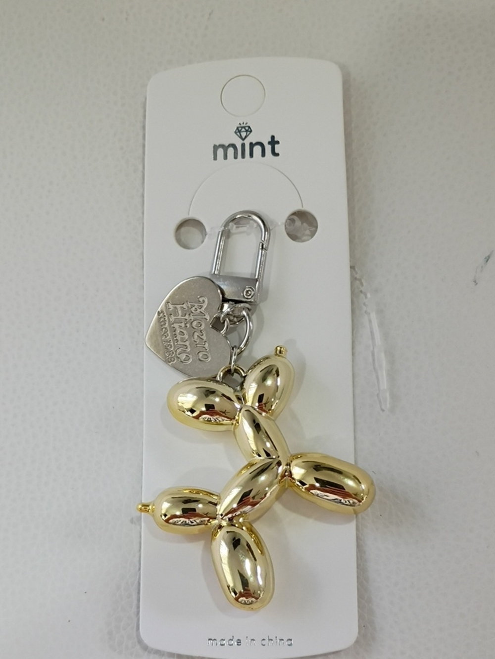 Mint Gold Balloon Dog Keyring/Bag Charm with Heart Tag